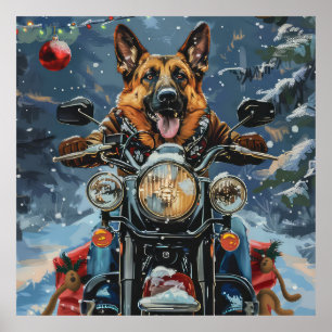 Schäferhund kör motorcykel julen poster