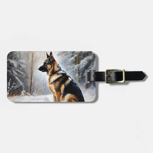 Schäferhund Låt det snöa jul Bagagebricka (Horisontell Framsida)