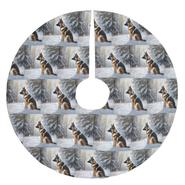 Schäferhund Låt det snöa jul Julgransmatta Borstad Polyester (Framsidan)