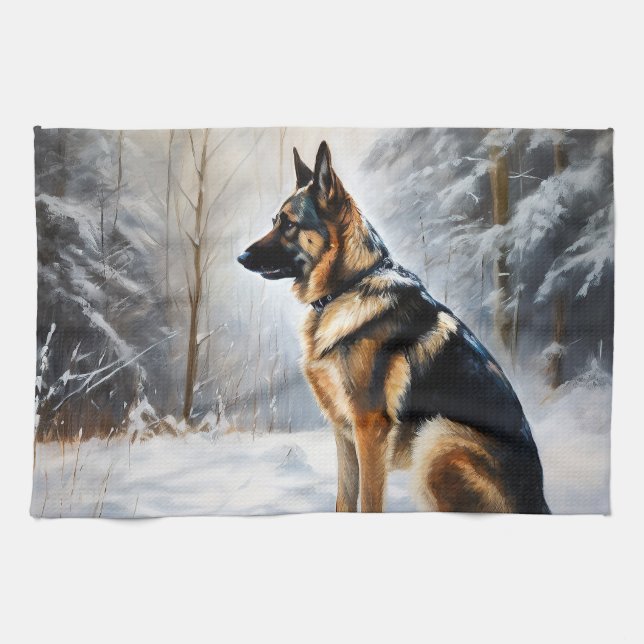 Schäferhund Låt det snöa jul Kökshandduk (Horisontell)