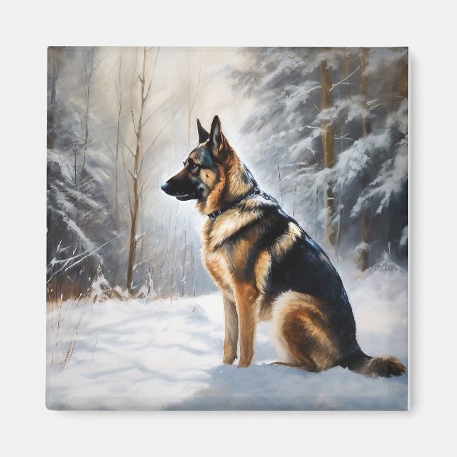 Schäferhund Låt det snöa jul Magnet (Framsidan)