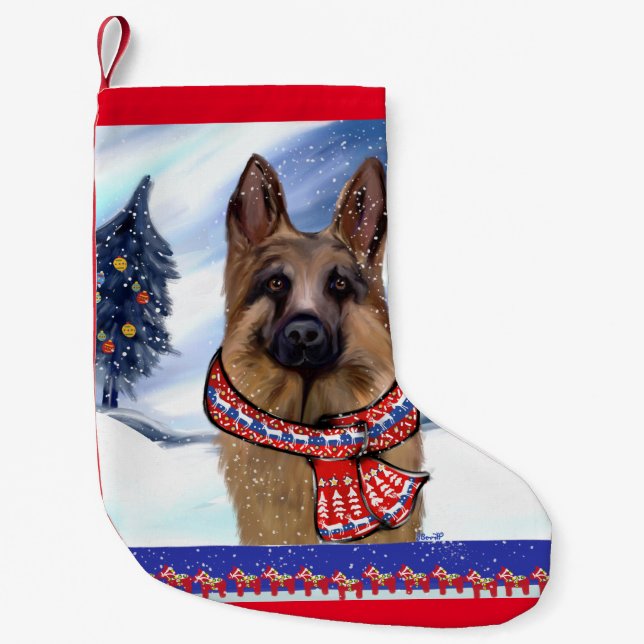 SCHÄFERHUND LITEN JULSTRUMPA (Framsidan)