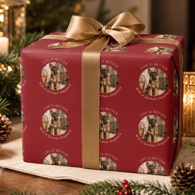 Schäferhund Livet är Bättre Röd Jul Presentpapper (Skapare uppladdad)