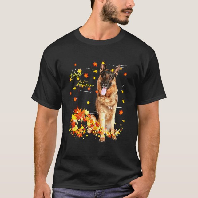 Schäferhund Löv Fall Hej hösten För Hund T Shirt (Framsida)
