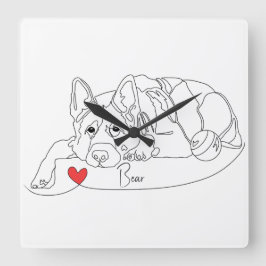 Schäferhund med boll Linjekonst med namn Fyrkantig Klocka