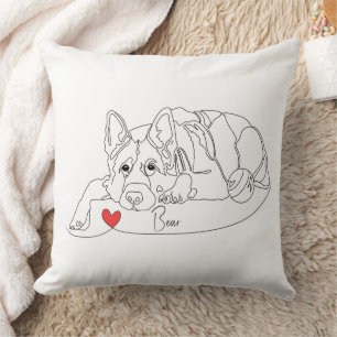 Schäferhund med boll Linjekonst med namn Kudde