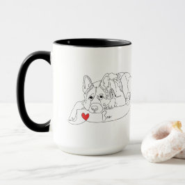 Schäferhund med boll Linjekonst med namn Mugg