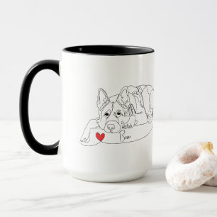 Schäferhund med boll Linjekonst med namn Mugg