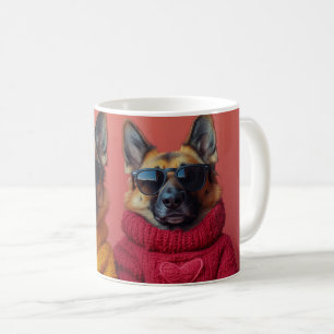 Schäferhund med hjärtrusor Alla hjärtans dag Kaffemugg