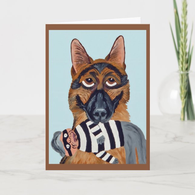 Schäferhund med inbrottstoj kort (Framsida)