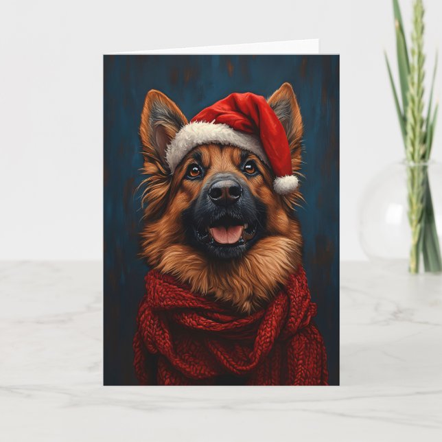 Schäferhund med julmössa kort (Framsida)