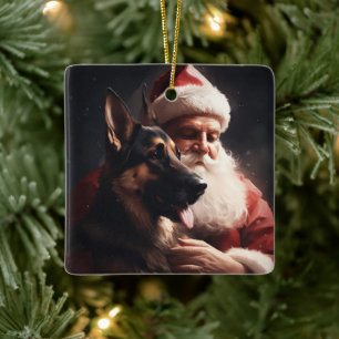 Schäferhund med Tomte Julfirande Jul Julgransprydnad Keramik