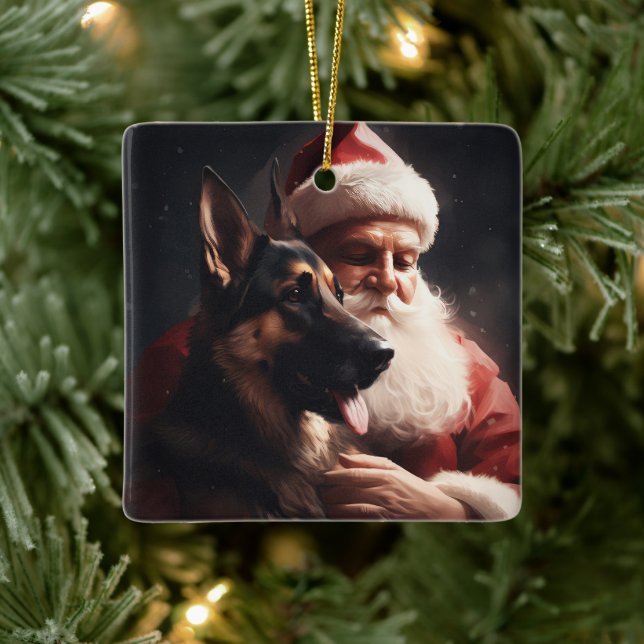 Schäferhund med Tomte Julfirande Jul Julgransprydnad Keramik (Träd)
