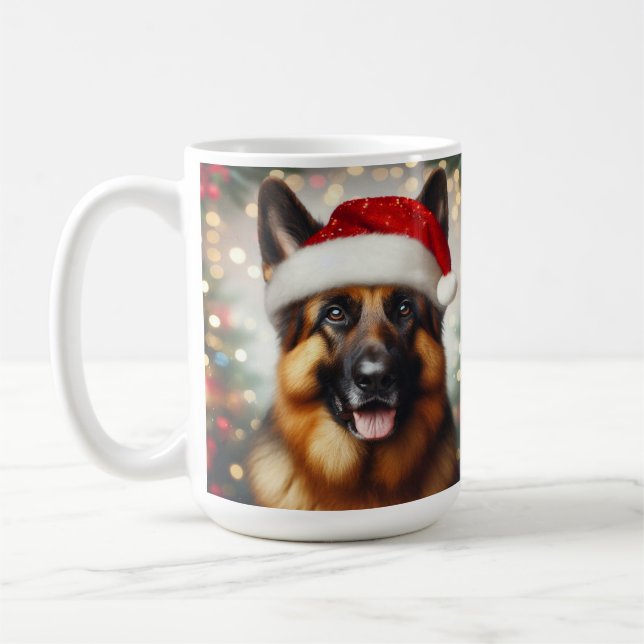 Schäferhund med tomtehatt kaffemugg (Vänster)
