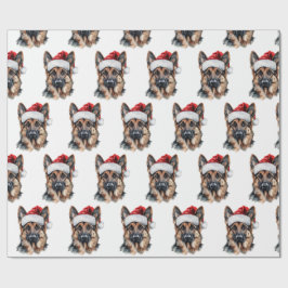 Schäferhund med tomtehatt presentpapper