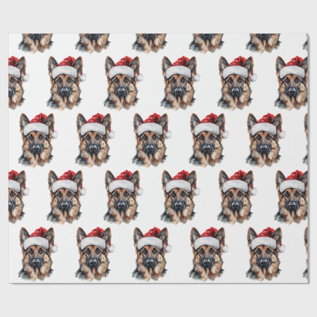Schäferhund med tomtehatt presentpapper (Platt)
