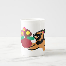 Schäferhund och blommor bra benporslin mugg