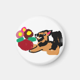 Schäferhund och blommor bra magnet