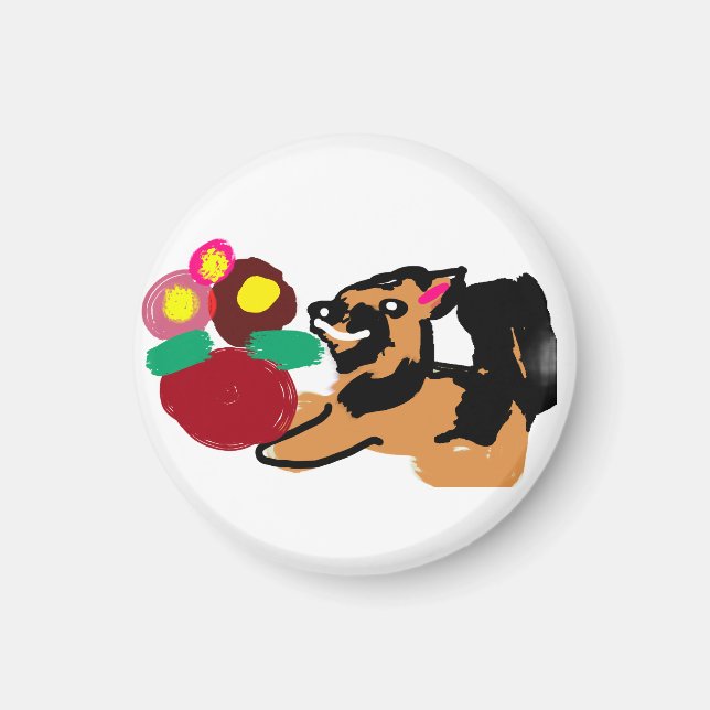 Schäferhund och blommor  bra  magnet (Framsidan)