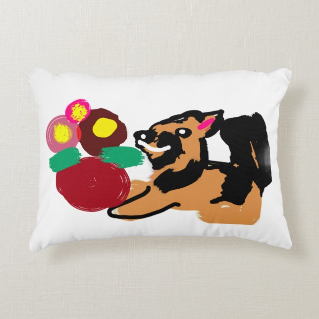 Schäferhund och blommor  bra  prydnadskudde (Framsidan)