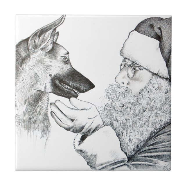 Schäferhund och tomte kakelplatta (Framsidan)