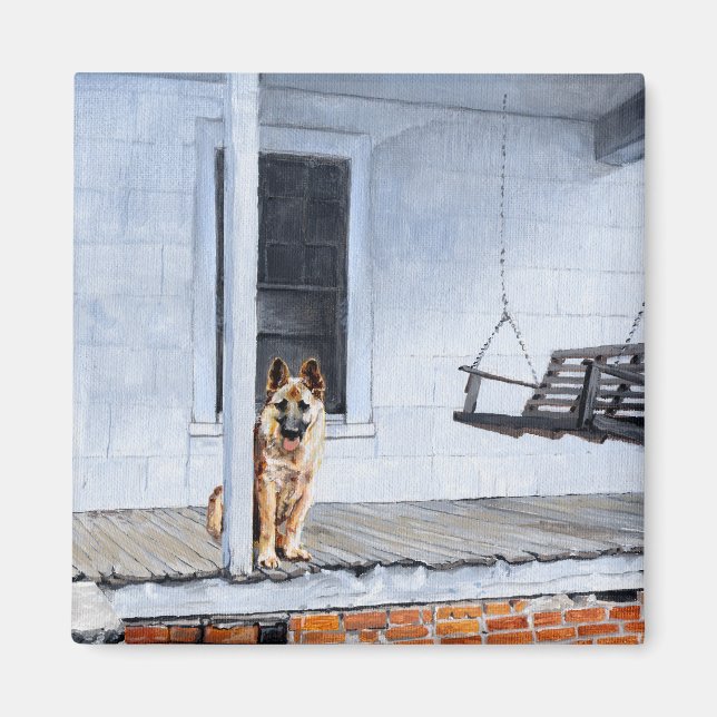 Schäferhund på verandan magnet (Framsidan)