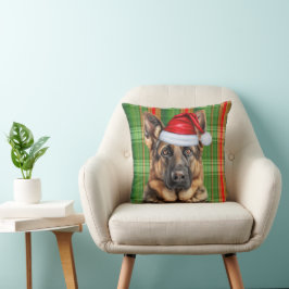 Schäferhund Röd Grön Holiday Rutig Jul Kudde