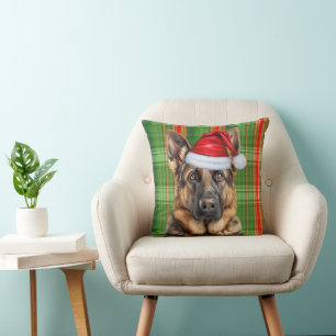 Schäferhund Röd Grön Holiday Rutig Jul Kudde