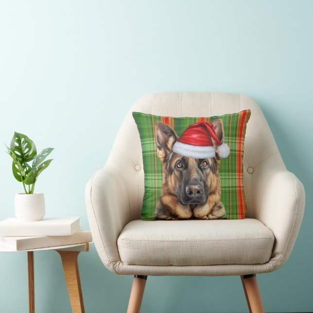 Schäferhund Röd Grön Holiday Rutig Jul Kudde (Stol)