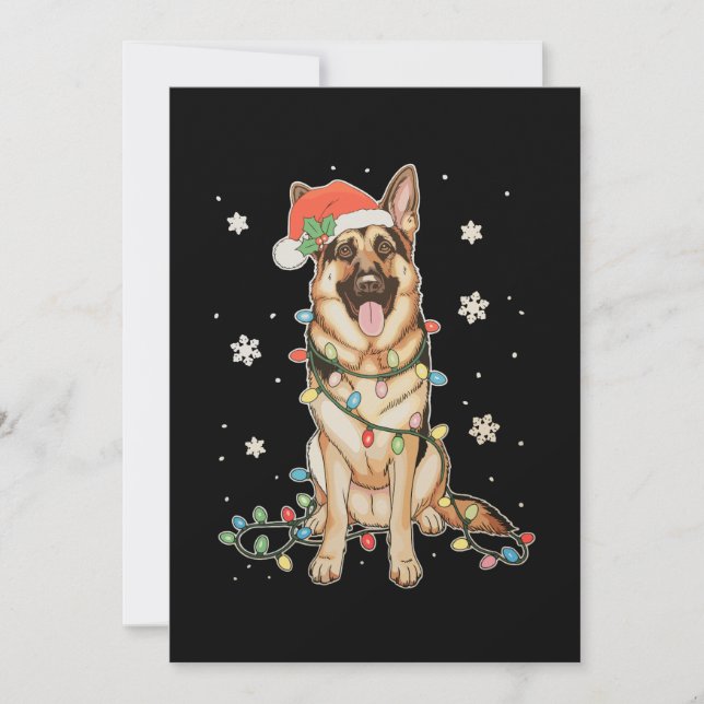 Schäferhund Santa hatt julbelysning träd Inbjudningar (Framsida)