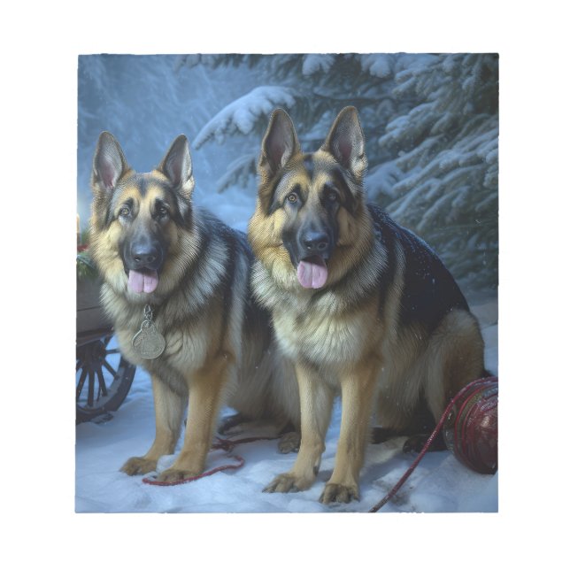 Schäferhund Snig Sleigh Juldekoration Anteckningsblock (Framsida)
