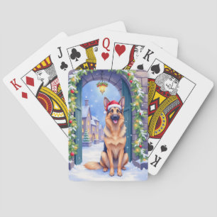 Schäferhund Snöig Stad Gate Santa Jul Casinokort