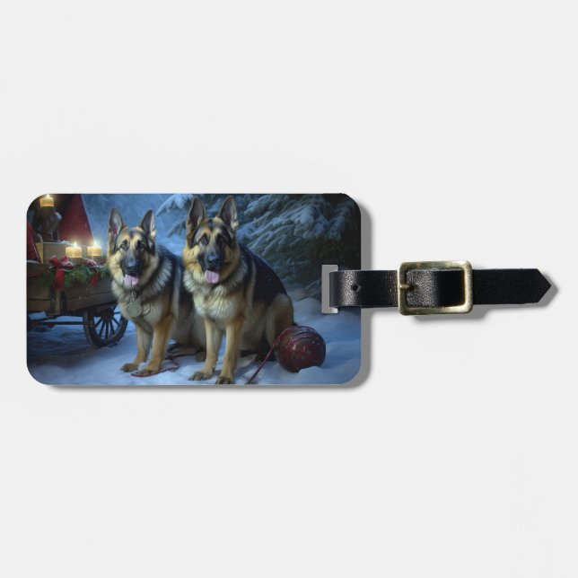 Schäferhund Snösläd Juldekoration Bagagebricka (Horisontell Framsida)