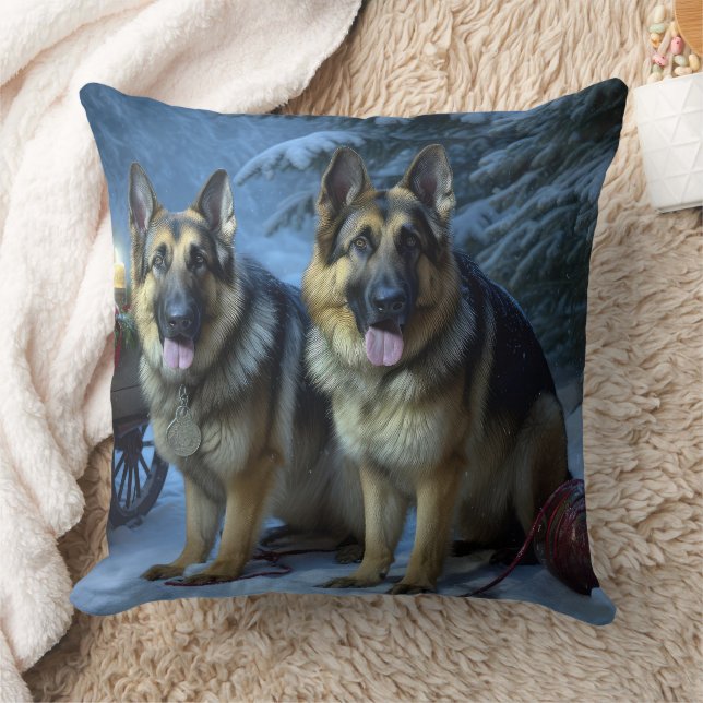 Schäferhund Snösläd Juldekoration Kudde (Filt)