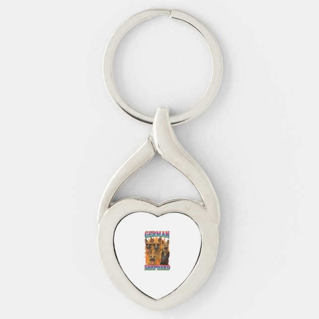 Schäferhund Twisted Heart Silverfärgad Nyckelring (Framsidan)