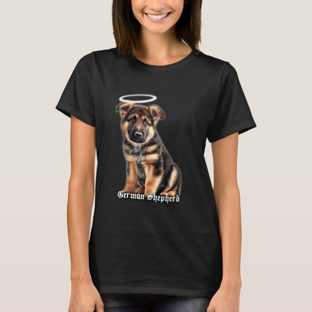 Schäferhund Valp Ängel T Shirt (Framsida)