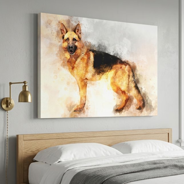 Schäferhund Vattenfärgskonsttryck Canvastryck (German Shepherd Dog Watercolor Art Print. Canvas Print)