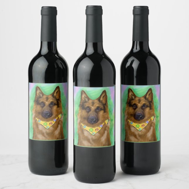 SCHÄFERHUND VINFLASKA ETIKETT (Flaskor)