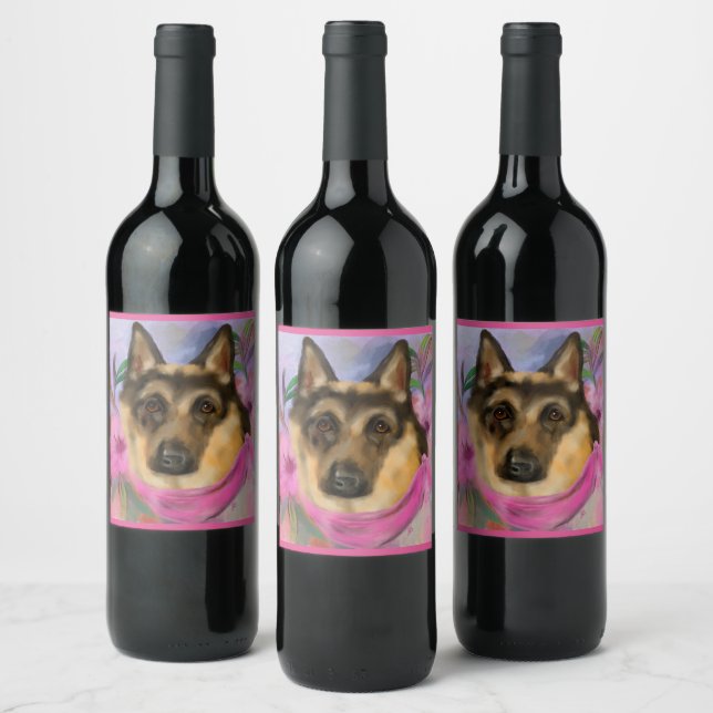 SCHÄFERHUND VINFLASKA ETIKETT (Flaskor)