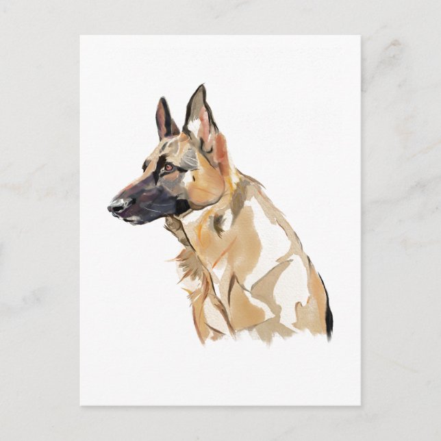 Schäferhund vykort, akvarellillustration vykort (Framsida)