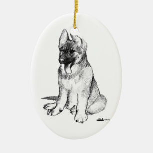 Schäferhundvalp Julgransprydnad Keramik