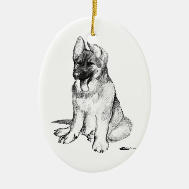 Schäferhundvalp Julgransprydnad Keramik (Framsidan)