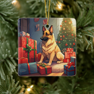 Schäferjulgransprydnad för husdjur, hundälskare julgransprydnad keramik