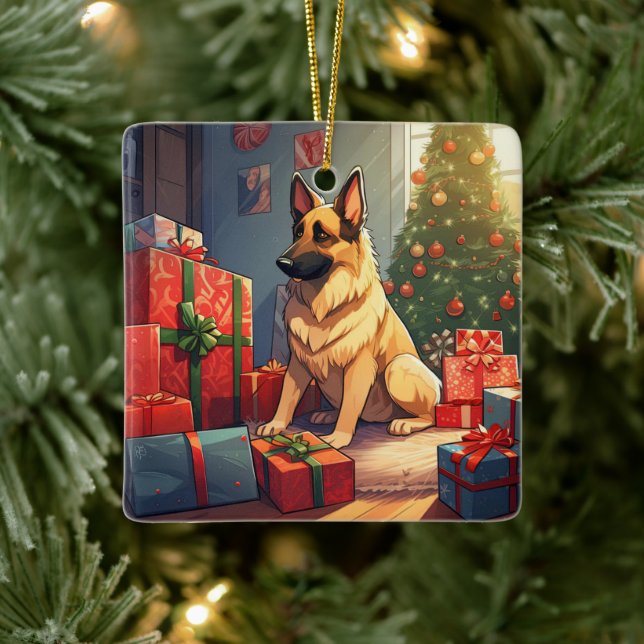 Schäferjulgransprydnad för husdjur, hundälskare julgransprydnad keramik (Träd)