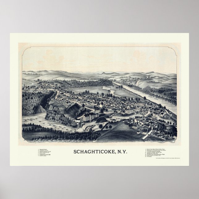 Schaghticoke, NY Panoramic Karta - 1889 Poster (Framsidan)