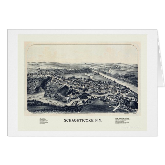 Schaghticoke panorama- karta för NY - 1889 Hälsningskort (Framsidan Horizontal)