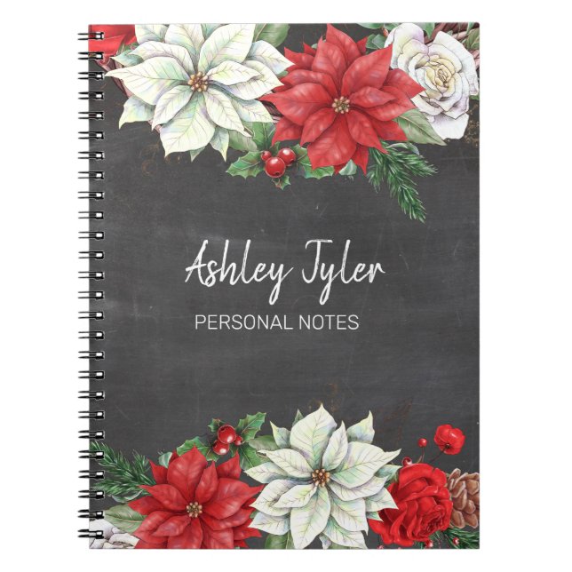 schalkboard poinsettias holly girly personlig anteckningsbok (Framsidan)