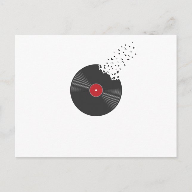 Schallplatte Vinyl Vögel Musik Ljugit Ton Vykort (Framsida)