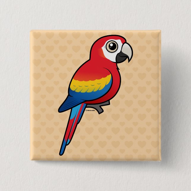 Scharlakansröd Macaw Knapp (Framsida)
