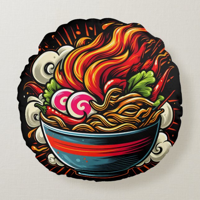 Scharp Ramen Japansk Nudel Gatukonst Rund Kudde (Framsidan)